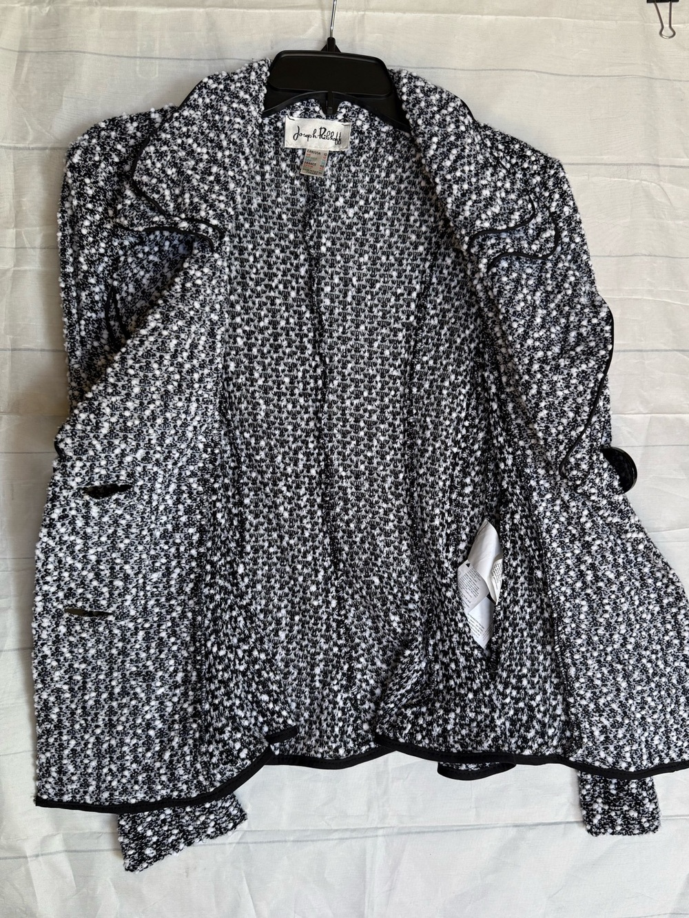Joseph Ribkoff Black and White Textured Knit Blazer tweed ruffled collar jacket - Picture 9 of 16